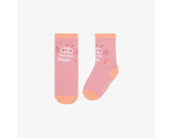 Pink socks with an illustration of kind crayfish, baby