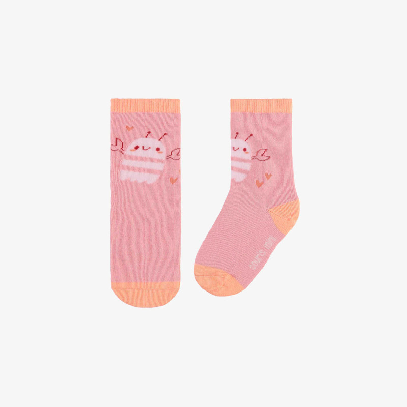 Pink socks with an illustration of kind crayfish, baby