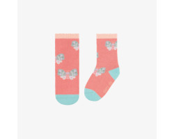 Coral socks with blue butterflies, baby