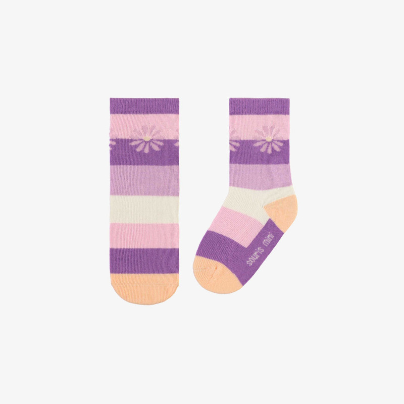 Purple and pink striped socks with flowers, baby