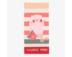 Pink beach towel with a kitten illustration in terry, child