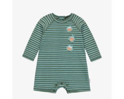 Long sleeved one-piece swimwear green with stripes, baby