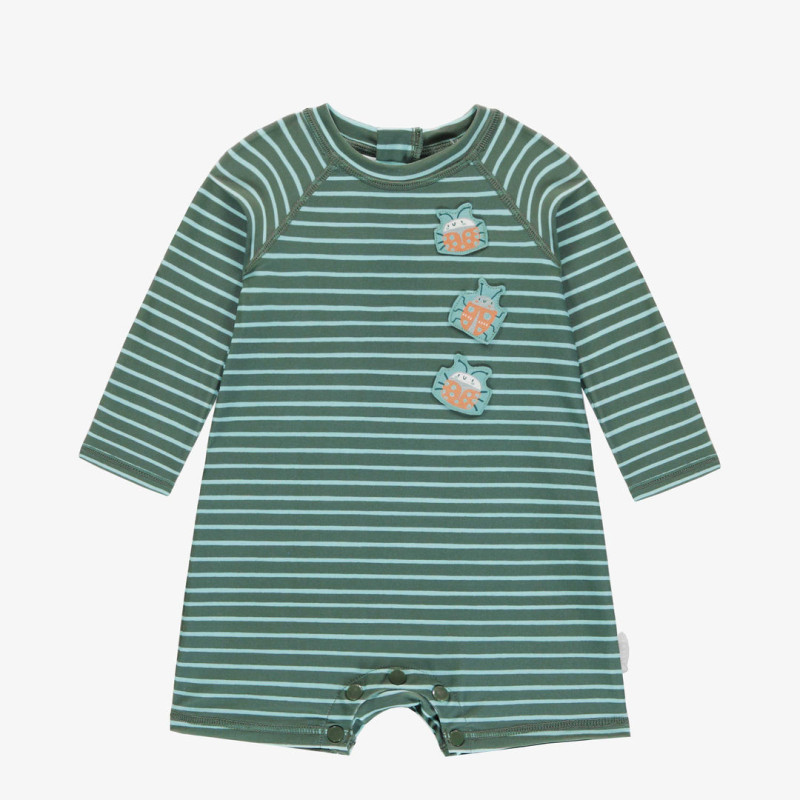 Long sleeved one-piece swimwear green with stripes, baby