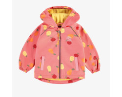 Pink soft shell coat with fruit print, baby