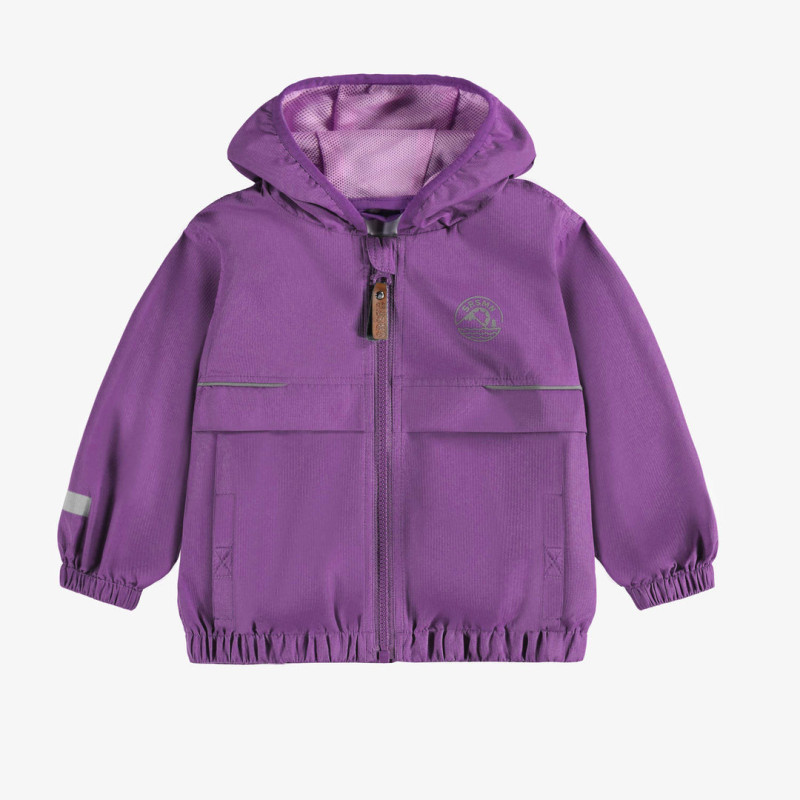 Purple wind resistant hooded coat, baby