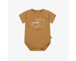 Caramal bodysuit with mugs illustration in cotton, baby