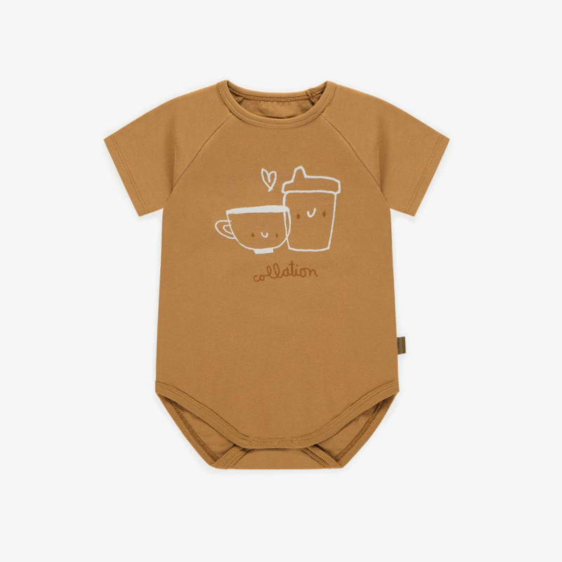 Caramal bodysuit with mugs illustration in cotton, baby