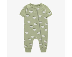Green one-piece pajamas with cups in cotton, baby