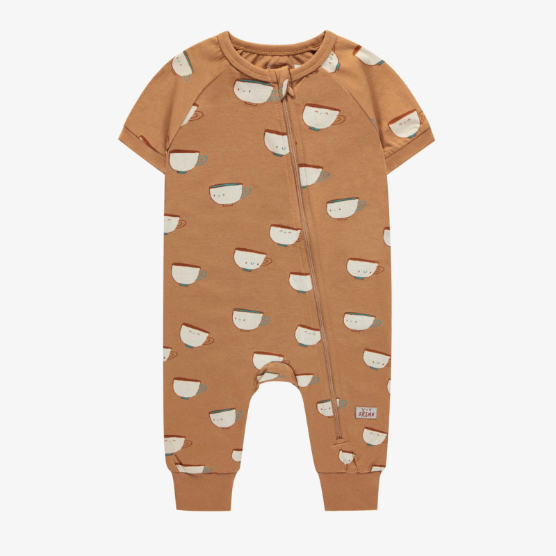 Brown one-piece pajamas with cups in cotton, baby