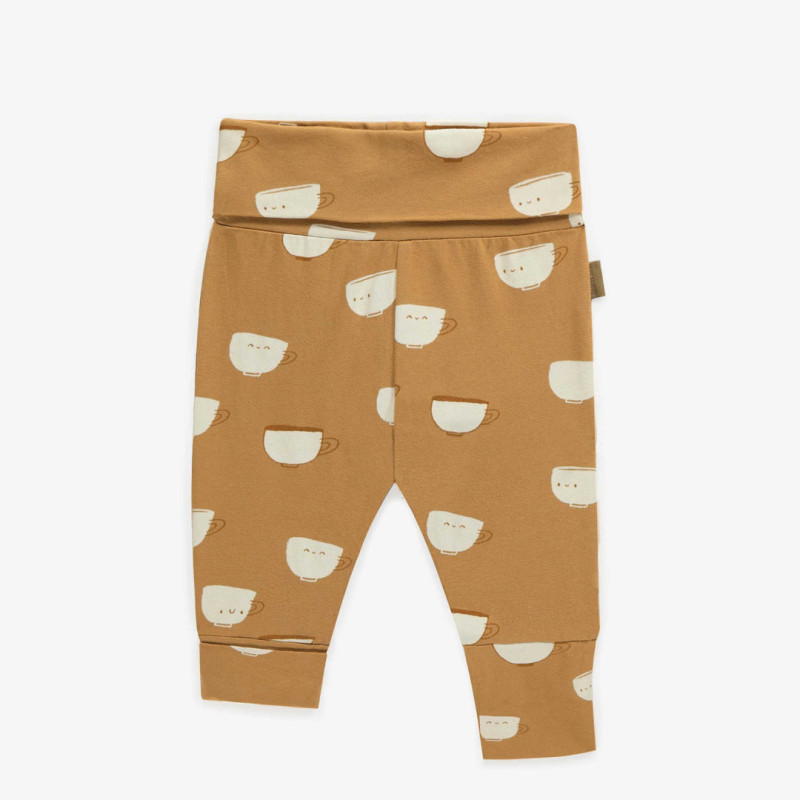 Brown evolutive pants with mugs  pattern in cotton, baby