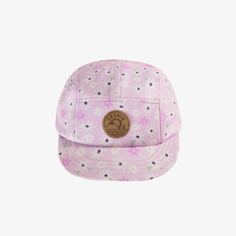 Lilac cap with a floral print and a flat visor in twill, baby