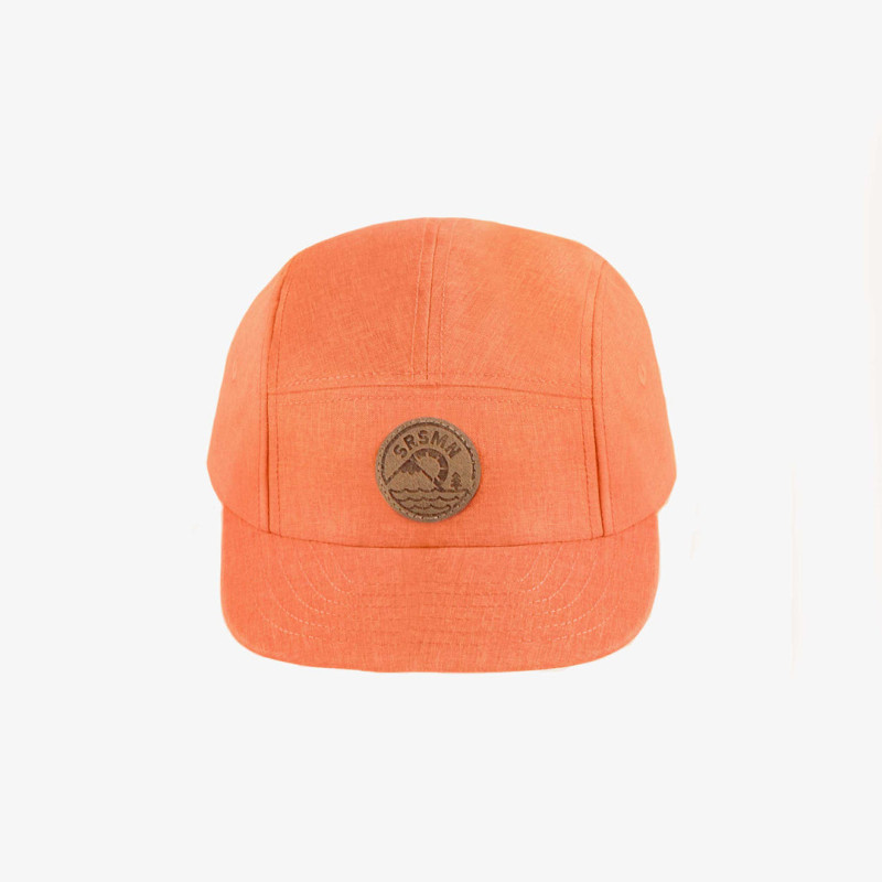 Orange cap with flat visor in linen and cotton, baby