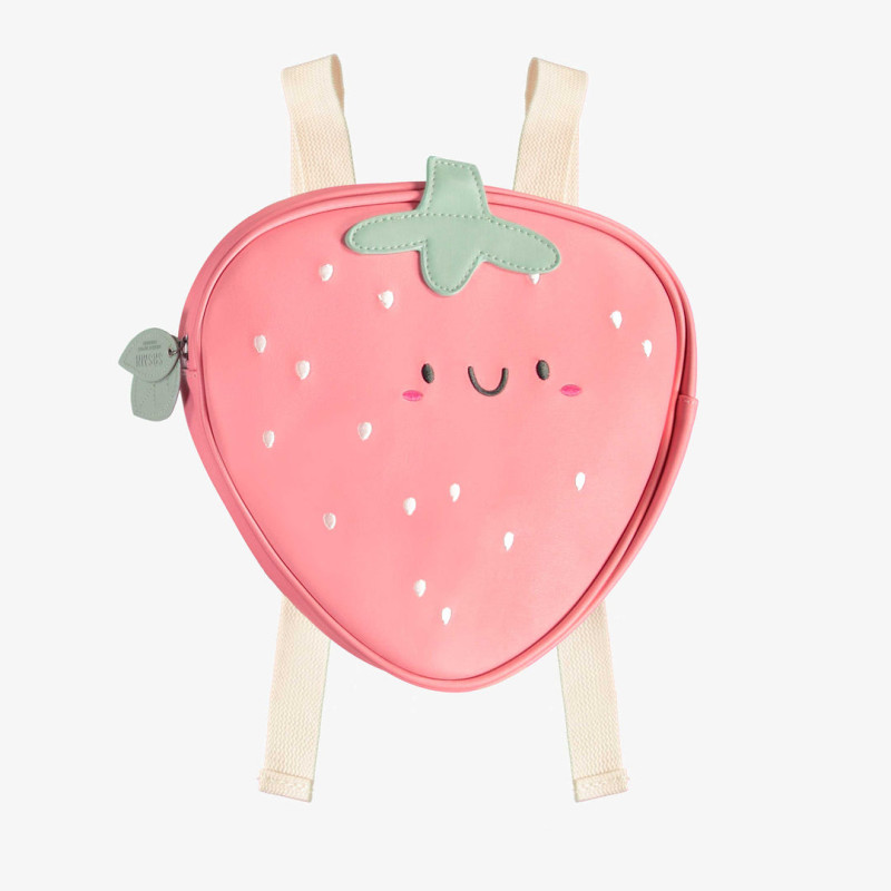 Pink strawberry backpack in fake leather, child