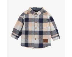 Orange and navy plaid long sleeves shirt in linen and cotton, baby