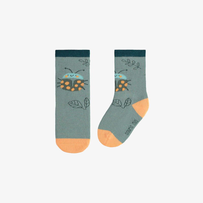 Green socks with an insect, baby