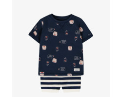 Two-piece navy pyjamas with ship-in-a-bottle all over print in soft cotton bottle, baby.