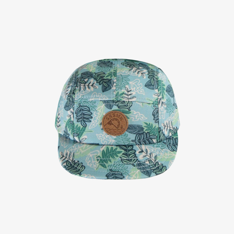 Blue cap with tropical leaf print and flat brim in twill, baby