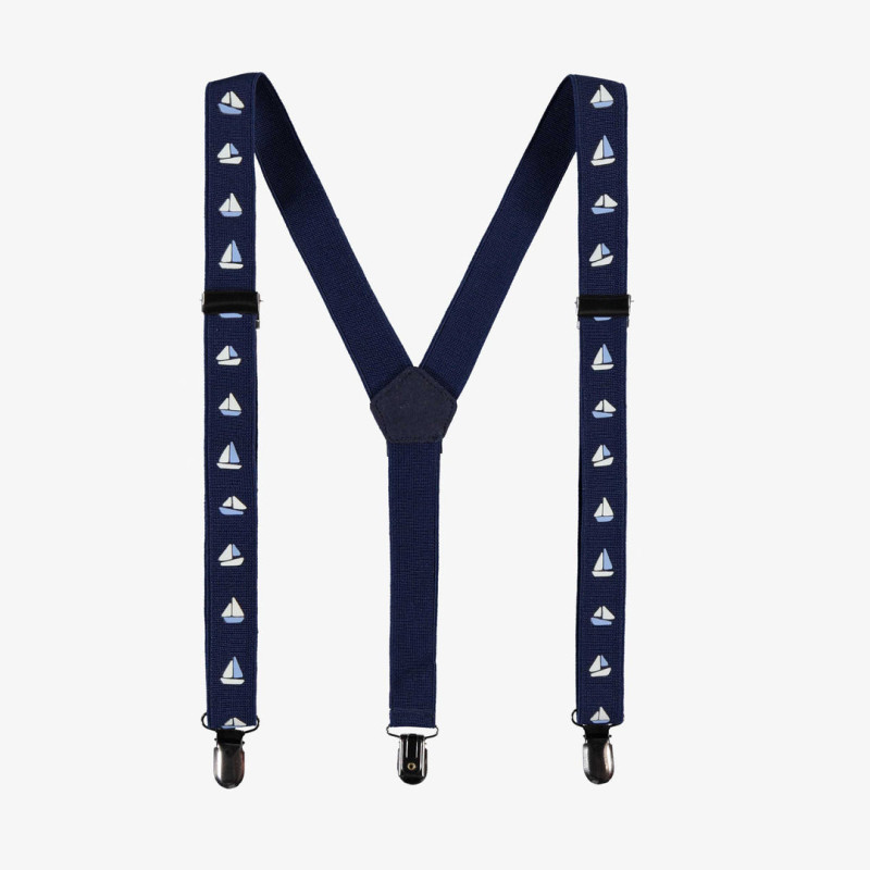 Navy stretch suspenders with sailboat print, child