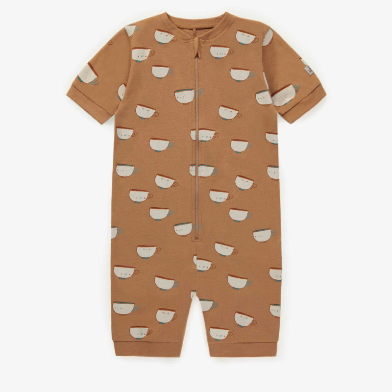 Brown one piece pajama with mugs in cotton, child