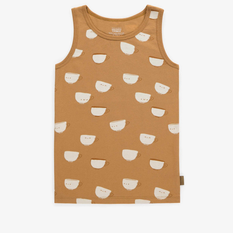 Brown camisole with a pattern of mugs in cotton, child