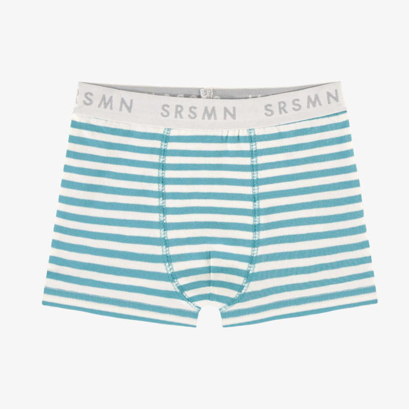 Turquoise and white fitted boxer with stripes in jersey, child