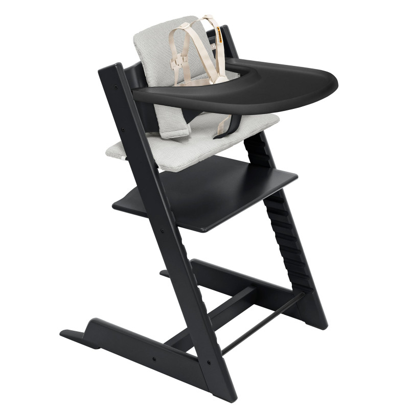 Stokke Chaise Haute Tripp Trapp® + Coussin Gris avec Cabaret Stokke® - Noir