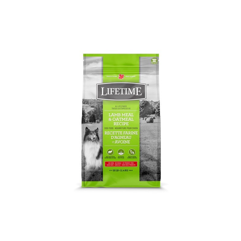 LIFETIME Nourriture sèche – Formule Toute étape de vie Agneau et Avoine pour chien 11.4kg