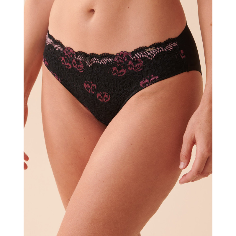 Culotte bikini microfibre et dentelle dos lisse