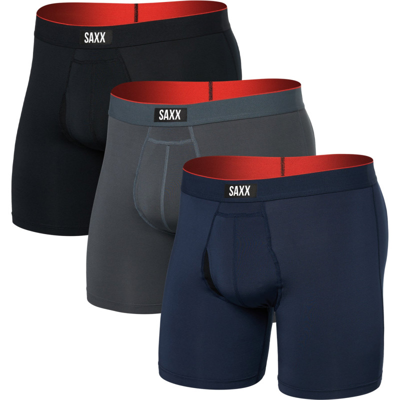 SAXX Caleçon boxeur avec braguette paquet de 3 Multi-Sport Mesh Performance 8" - Homme