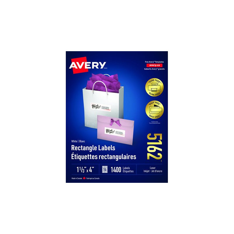 Avery Étiquettes rectangulaires blanches Easy Peel®