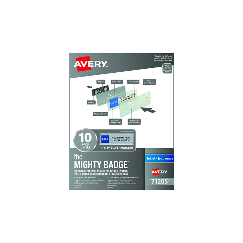 Avery Système de badges professionnels réutilisables pour imprimantes jet d’encre