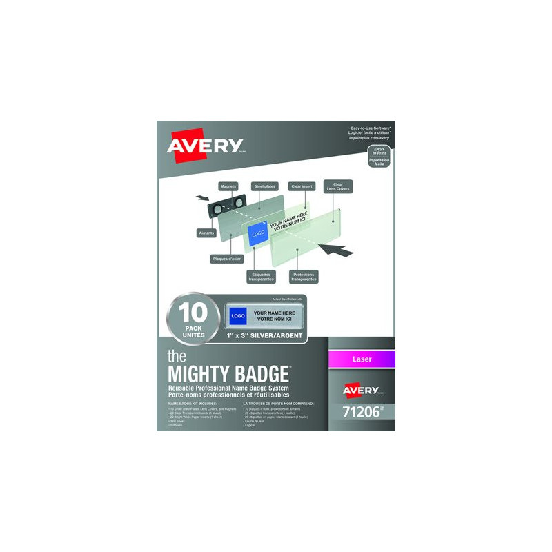 Avery Système de badges professionnels réutilisables pour imprimantes laser