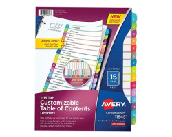 Avery Intercalaires de table des matières personnalisables Ready Index®