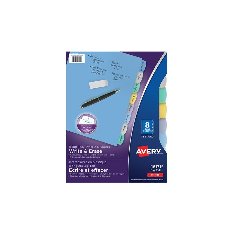 Avery Intercalaires en plastique écrire et effacer Big Tab™