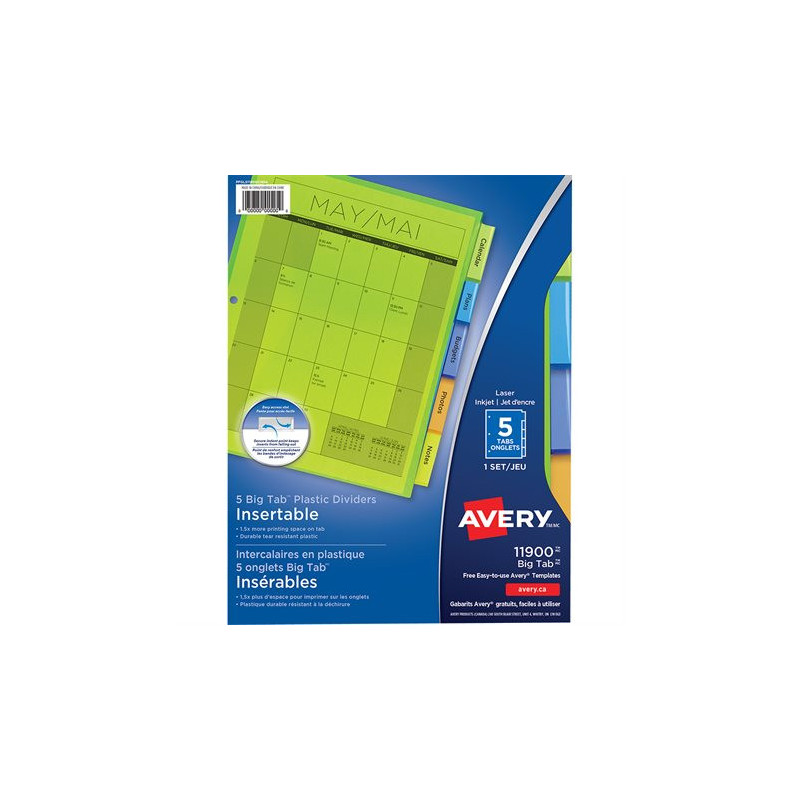 Avery Intercalaires insérables Big Tab™ en plastique