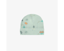 Light green beanie with print in organic jersey, newborn