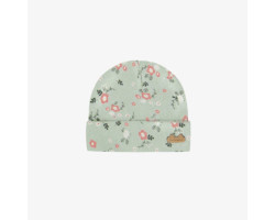 Light green floral beanie in organic cotton, newborn