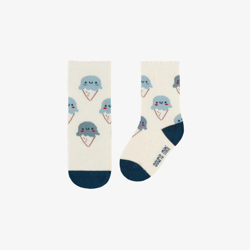 Cream socks with cute blue ice cream, baby