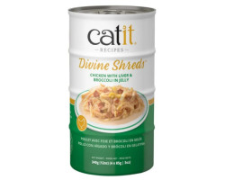 Garnitures Catit Divine Shreds, Poulet avec foie et brocoli en gelée, 4 x conserves de 85 g