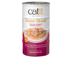 Garnitures Catit Divine Shreds, Thon avec crevettes et citrouille en gelée, 4 x conserves de 85 g