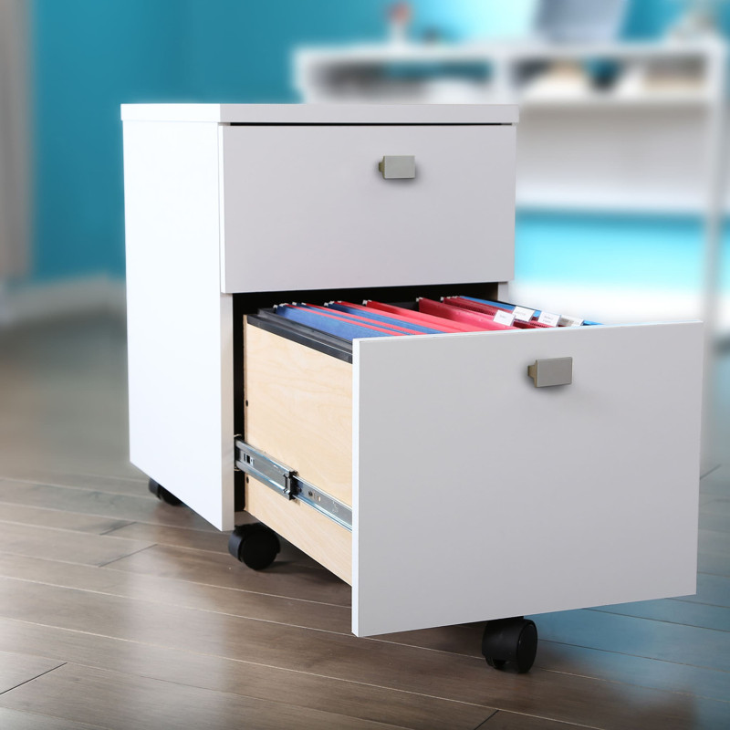 Mobile Filing Cabinet 2 Drawers - Solid White Interface