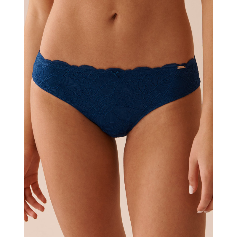 Culotte bikini microfibre et dentelle dos lisse