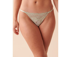 Culotte string ajustable en dentelle et résille