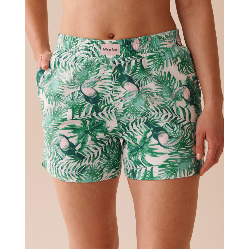 Short de pyjama en coton à imprimé tropical