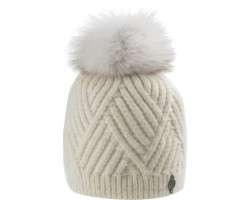 Chevron beanie with recycled fur pompom - Women