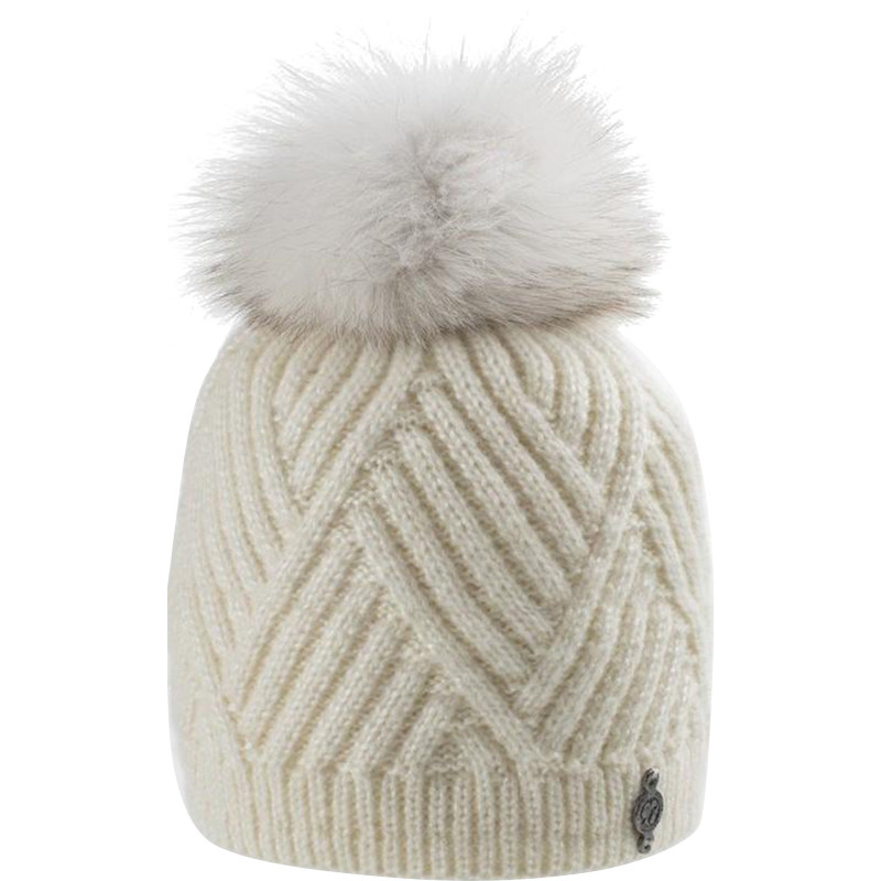 Chevron beanie with recycled fur pompom - Women