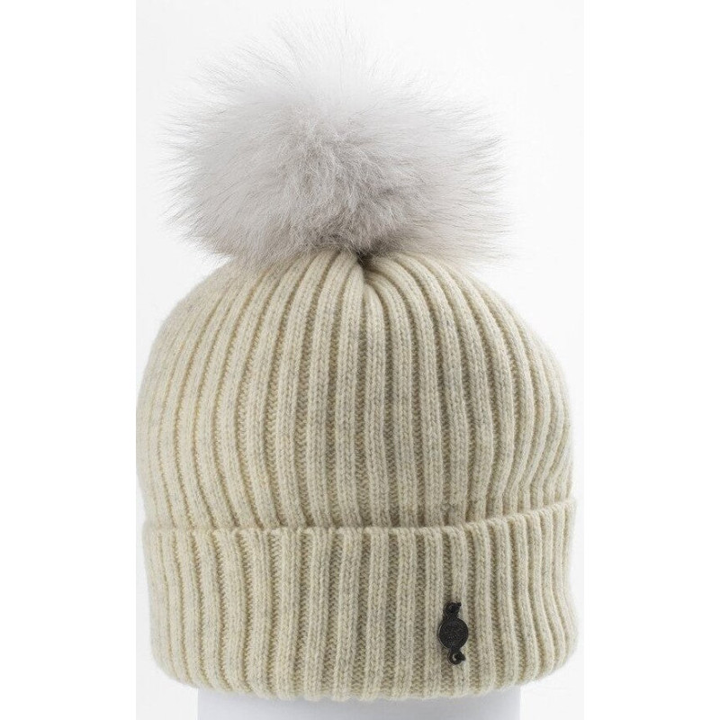 Classic beanie with recycled fur pompom - Women