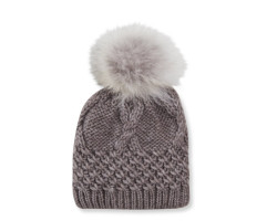 Harricana Bonnet Chunky Torsade avec pompon en fourrure recyclé - Femme