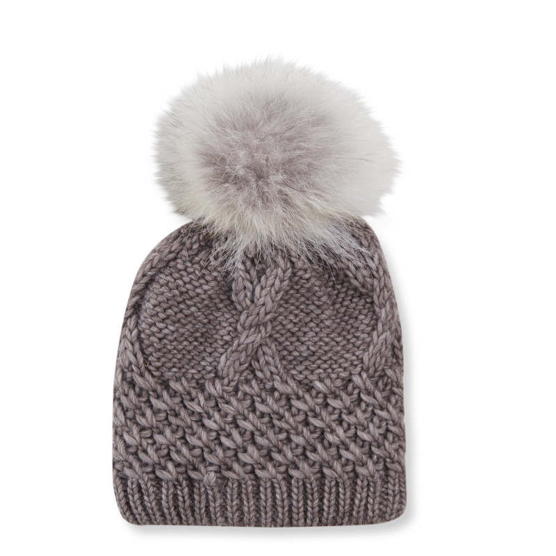 Harricana Bonnet Chunky Torsade avec pompon en fourrure recyclé - Femme