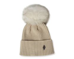 Recycled cashmere beanie with reused fur pompom - Women